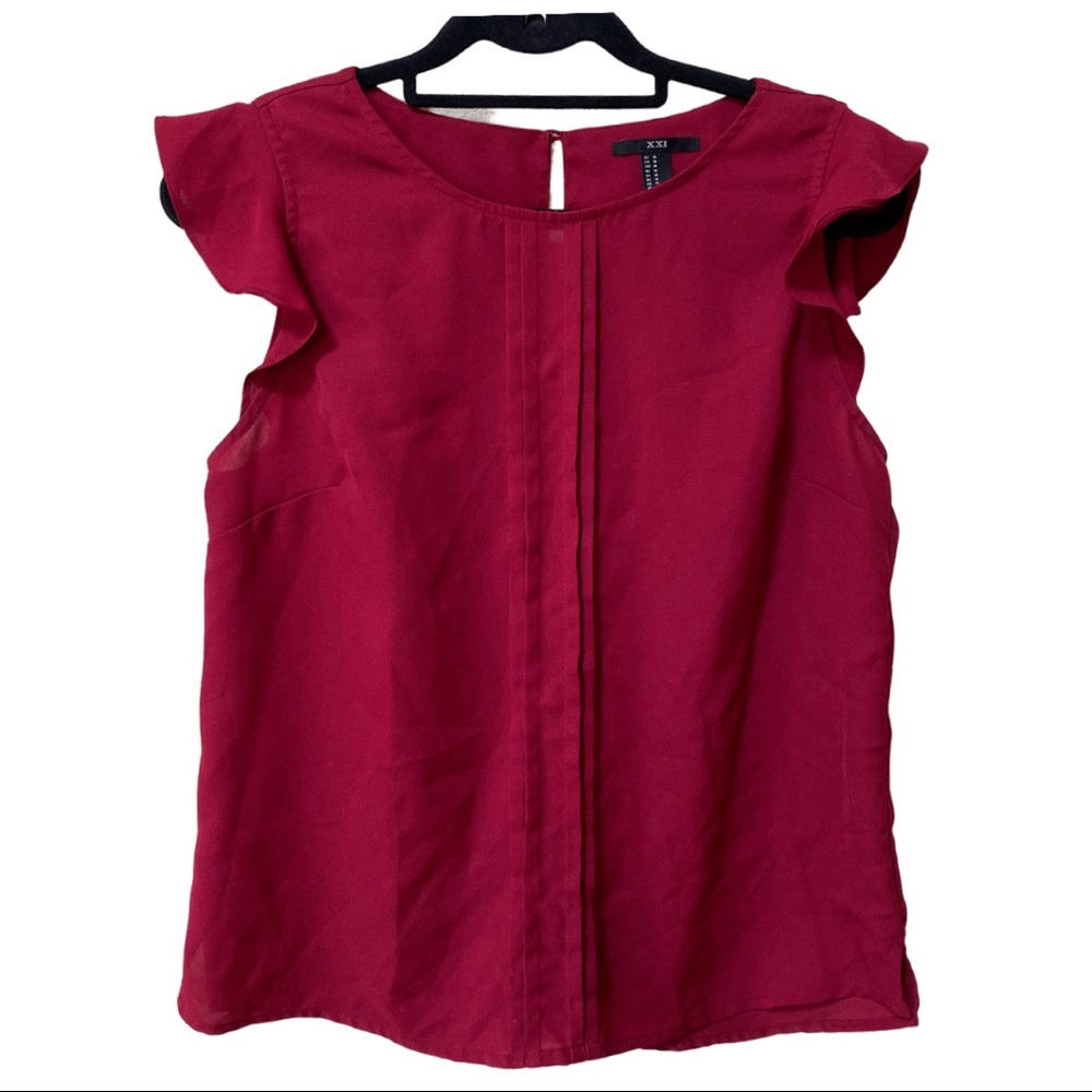 Burgundy Forever 21 Flutter Sleeve Blouse